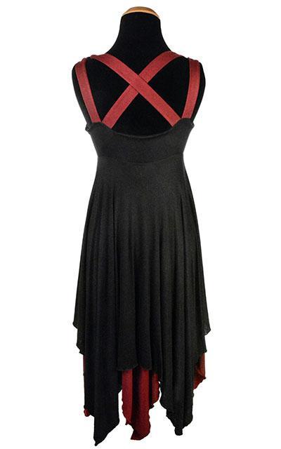 Back of Lilium Dress in Abyss Black with Blood Moon Red Jersey Knit handmade in Seattle WA from Pandemonium Millinery USA