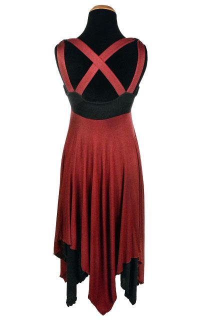 Back View of Reversed Side of Lilium Dress in Abyss Black with Blood Moon Red Jersey Knit handmade in Seattle WA from Pandemonium Millinery USA