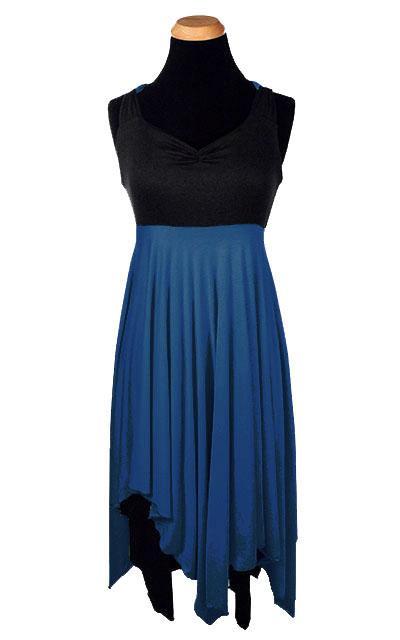 Lilium Dress in Abyss Black with Blue Moon Jersey Knit handmade in Seattle WA from Pandemonium Millinery USA