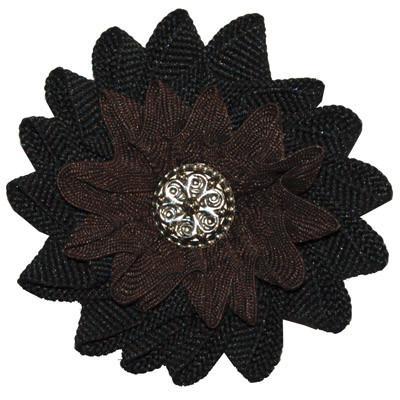 Grosgrain Flower Medallion | Black  and Chocolate Grosgrain with Silver Button | Pandemonium Millinery | Seattle WA
