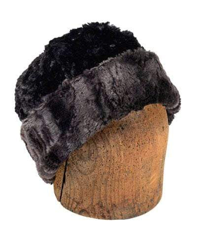 Men&#39;s Beanie Hat, reversed | Espresso Bean Luxury Faux Fur | Handmade in Seattle, WA by Pandemonium Millinery USA
