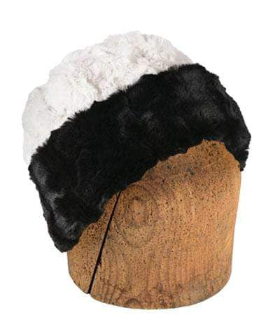 Men&#39;s Beanie Hat Reversed | Minky Black Reversed to Ivory Faux Fur | By Pandemonium Millinery | Seattle WA USA