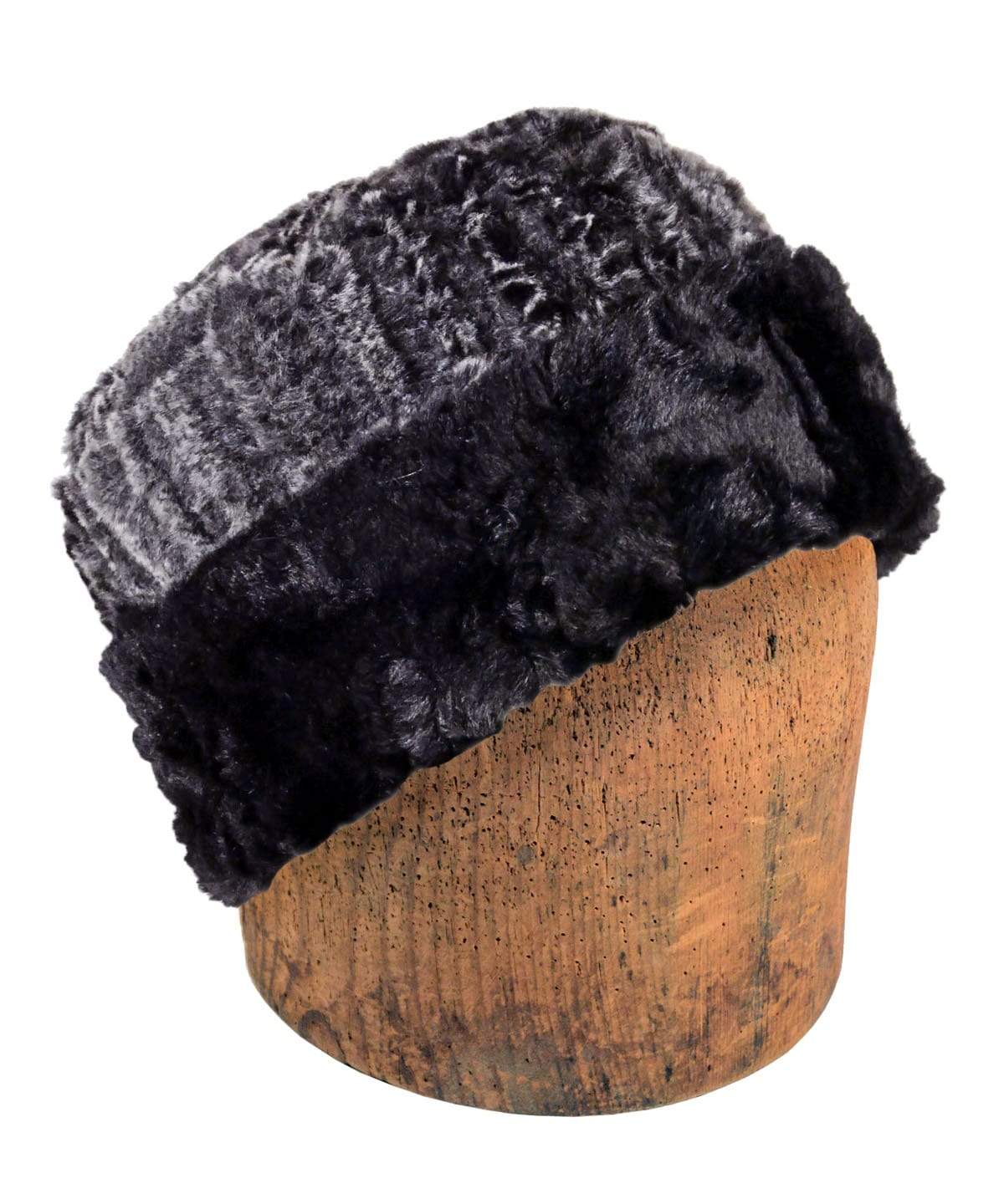 Men&#39;s Cuffed Pillbox Two-Tone | Rattle N Shake Luxury Faux Fur with Cuddly Black | Handmade in Seattle, WA by Pandemonium Millinery USA