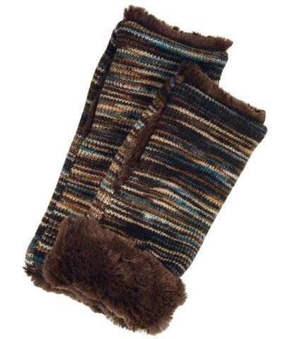 Men's Fingerless Gloves | Sweet Stripes in English Toffee lined Peacock Pond | Handmade by Pandemonium Millinery Seattle, WA USA