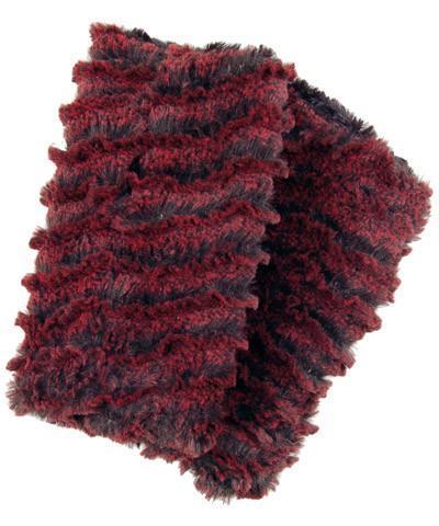 Men's Fingerless Texting Gloves | Luxury Faux Fur Desert Sand Crimson - Reversible | Handmade Pandemonium Millinery Seattle WA USA