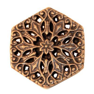 Metal Filigree Button | Bronze, Hexagon  Shape | Pandemonium Millinery | Seattle WA