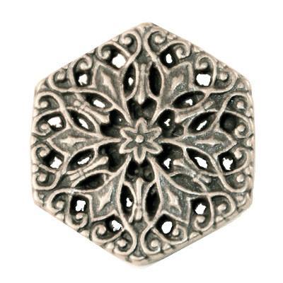Metal Filigree Button | Silver, Hexagon Shape | Pandemonium Millinery | Seattle WA