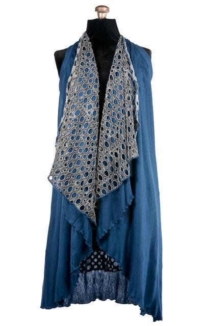 Multi-Wrap as a vest | Lunar Landing with Blue Moon Jersey Knit | Handmade by Pandemonium Millinery | Seattle WA USA