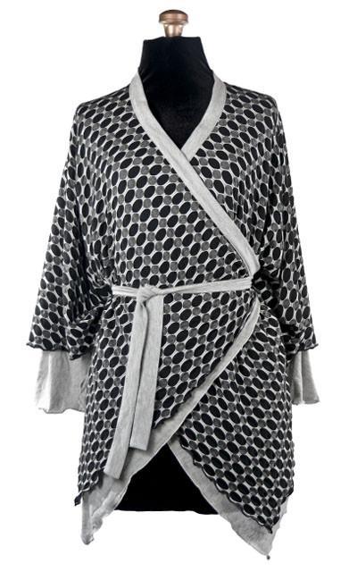 Multi-Wrap Styled Like a Kimono Top | Solar Eclipse with Jersey Knit Silver Moon Gray| Handmade by Pandemonium Millinery | Seattle WA USA