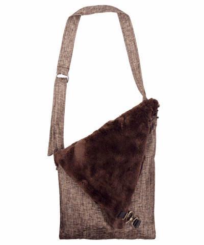 Naples Messenger Bag | Liam in Gold with Cuddly Chocolate Faux Fur Flap | handmade in Seattle WA by Pandemonium Millinery USA