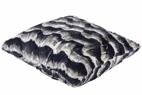 Product shot side view Pillow Sham in Ocean Mist; White Navy and Gray | Luxury Faux Fur Designer decorative pillows | Handmade by Pandemonium Millinery Seattle, WA usa
