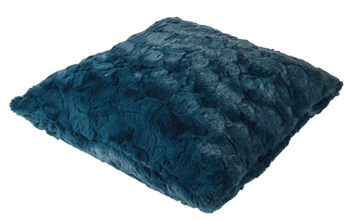  product shot of Pillow Shams side view in Peacock Pond | Luxury Faux Fur decorative pillow Blue | Handmade by Pandemonium Millinery