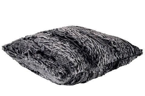 Side View of  Pillow Shams in Siberian Lynx Animal print | Luxury Faux Fur decorative pillow Blacks and Grays | Handmade by Pandemonium Millinery Seattle, WA usa