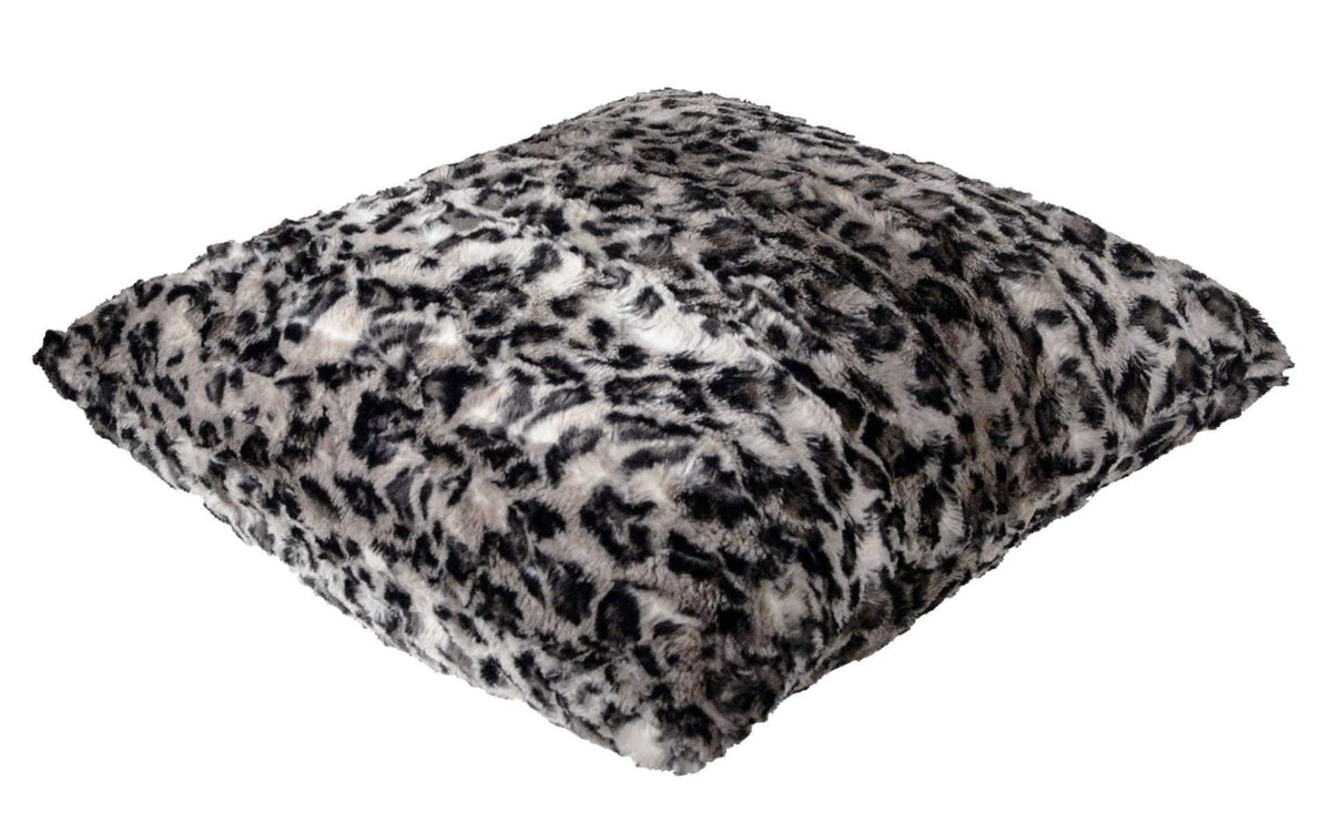 product shot of Pillow Shams side view in Savannah Cat; Animal print | Luxury Faux Fur decorative pillow blacks, Grays and creams  | Handmade by Pandemonium Millinery
