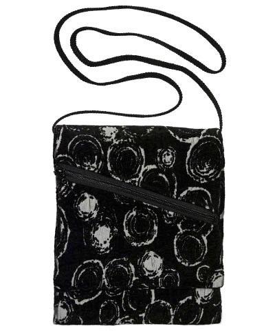 Prague Handbag | Crop Circles Black and Silver Chenille Upholstery Fabric | handmade in USA by Pandemonium Seattle