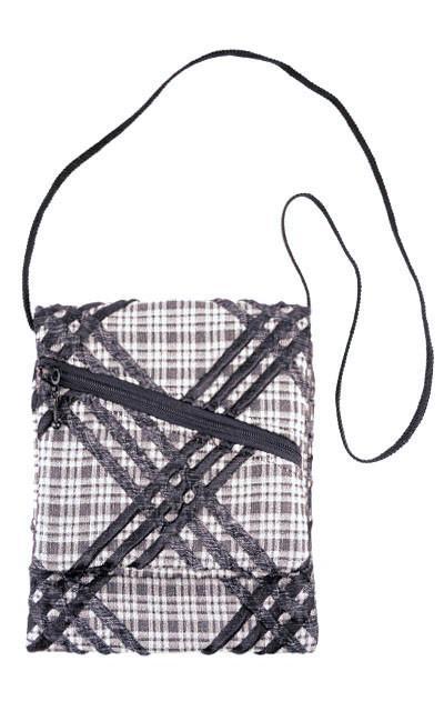 Prague Handbag | Black and Silver Plaid Upholstery Fabric | handmade in USA by Pandemonium Seattle