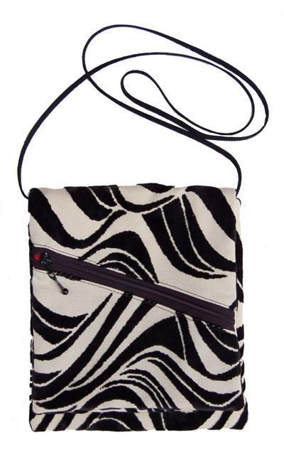 Prague Handbag | Waves, Black and Cream Upholstery Fabric | handmade in USA by Pandemonium Seattle