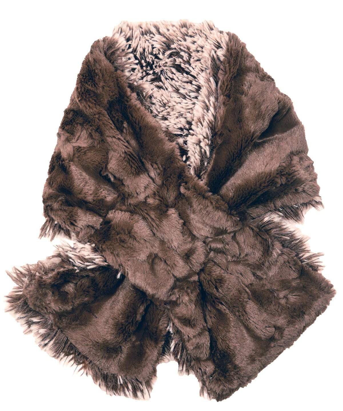 Pull-Thru Scarf | Silver Tipped Fox Faux Fur Brown with Cuddly Faux Fur | Handmade by Pandemonium Seattle USA