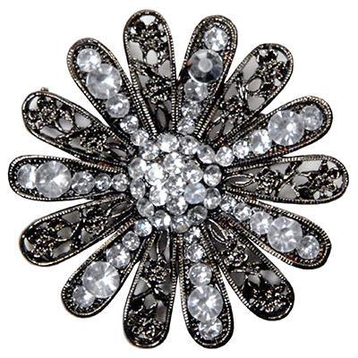 Rhinestone Brooch | Clear and Silver Daisy Flower from Pandemonium Millinery