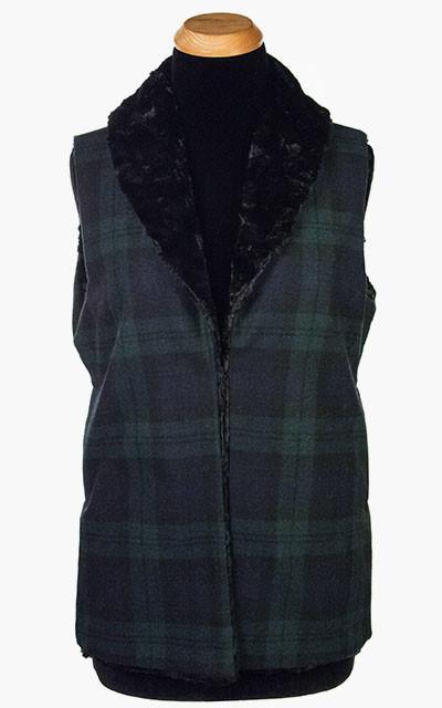 Shawl Collar Vest | Nightshade Wool Plaid with Cuddly Faux Fur | Handmade in Seattle, WA by Pandemonium Millinery USA