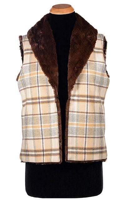 Shawl Collar Vest | Daybreak Wool Plaid with Cuddly Faux Fur | Handmade in Seattle, WA by Pandemonium Millinery USA