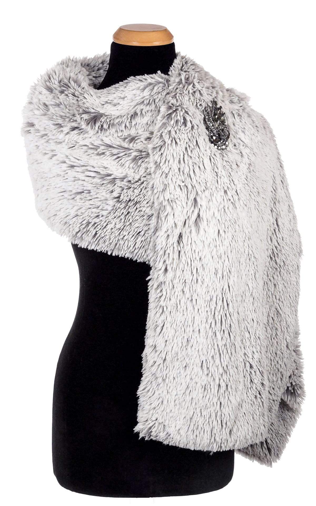 Stole with Rhinestone Brooch | Pearl Fox Faux Fur | handmade in Seattle, WA by Pandemonium Millinery USA