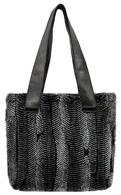 Tokyo Tote Handbag with Leather Handles | Nightshade Faux Fur | Handmade Seattle WA by Pandemonium Millinery