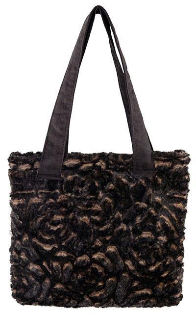 Tokyo Tote Handbag with Leather Handles | Vintage Rose Faux Fur | Handmade Seattle WA by Pandemonium Millinery