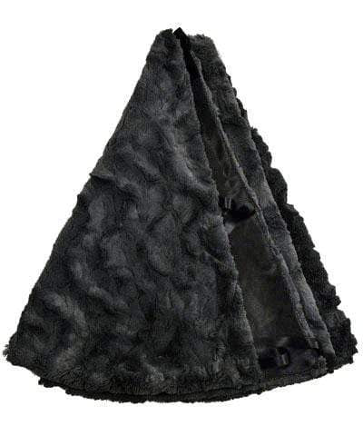 Custom Christmas tree skirt  / Black Faux Fur with black lining  | Luxury Faux Fur Designer | Handmade by Pandemonium Millinery Seattle, WA usa