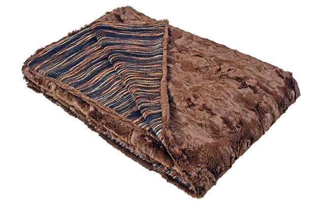 Sweet Stripes in English Toffee with Chocolate | Luxury Faux Fur Throws | Pandemonium Millinery