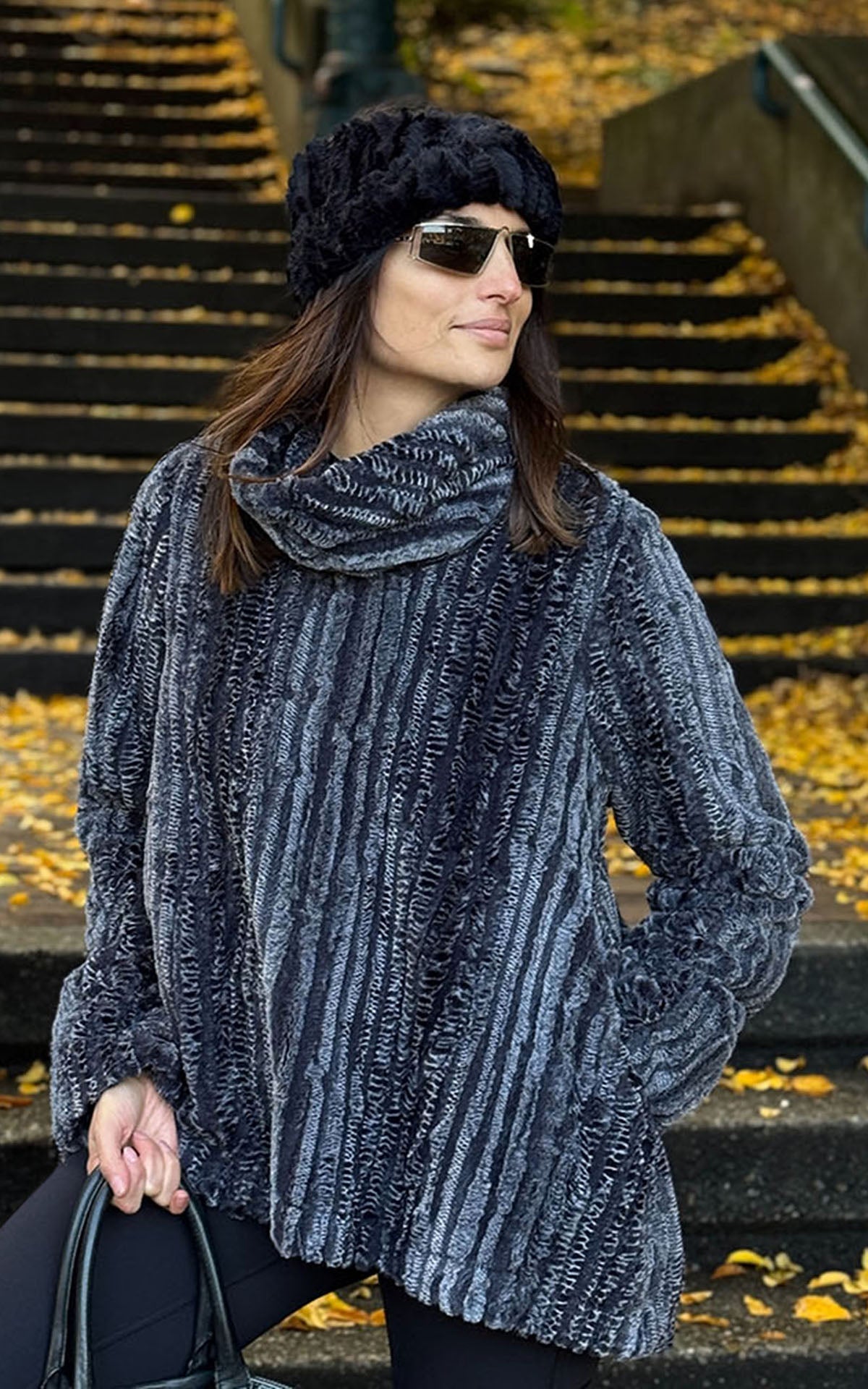 model on stairs wearing a Cowl Top Pullover | Collection | Pandemonium Seattle