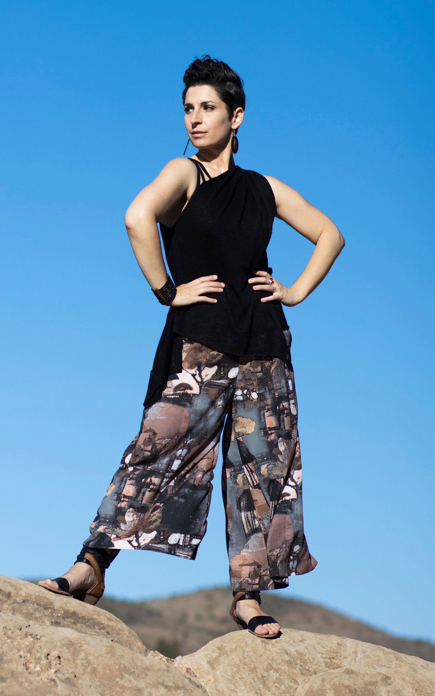 Model in Gaucho Pants in Petrified Forest