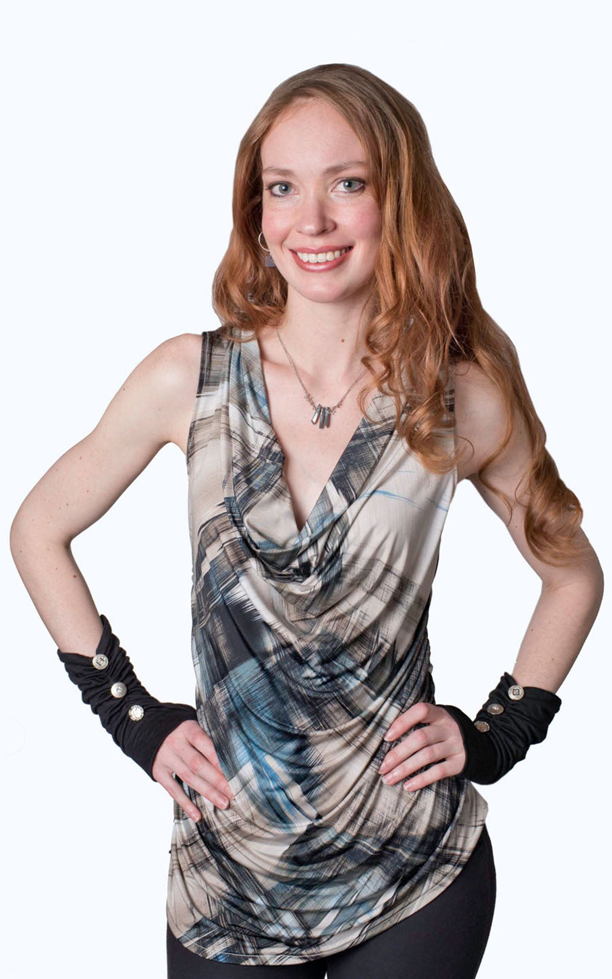 Cowl Top in Blue Pretty Plaid jersey knit handmade in Seattle WA USA by Pandemonium millinery