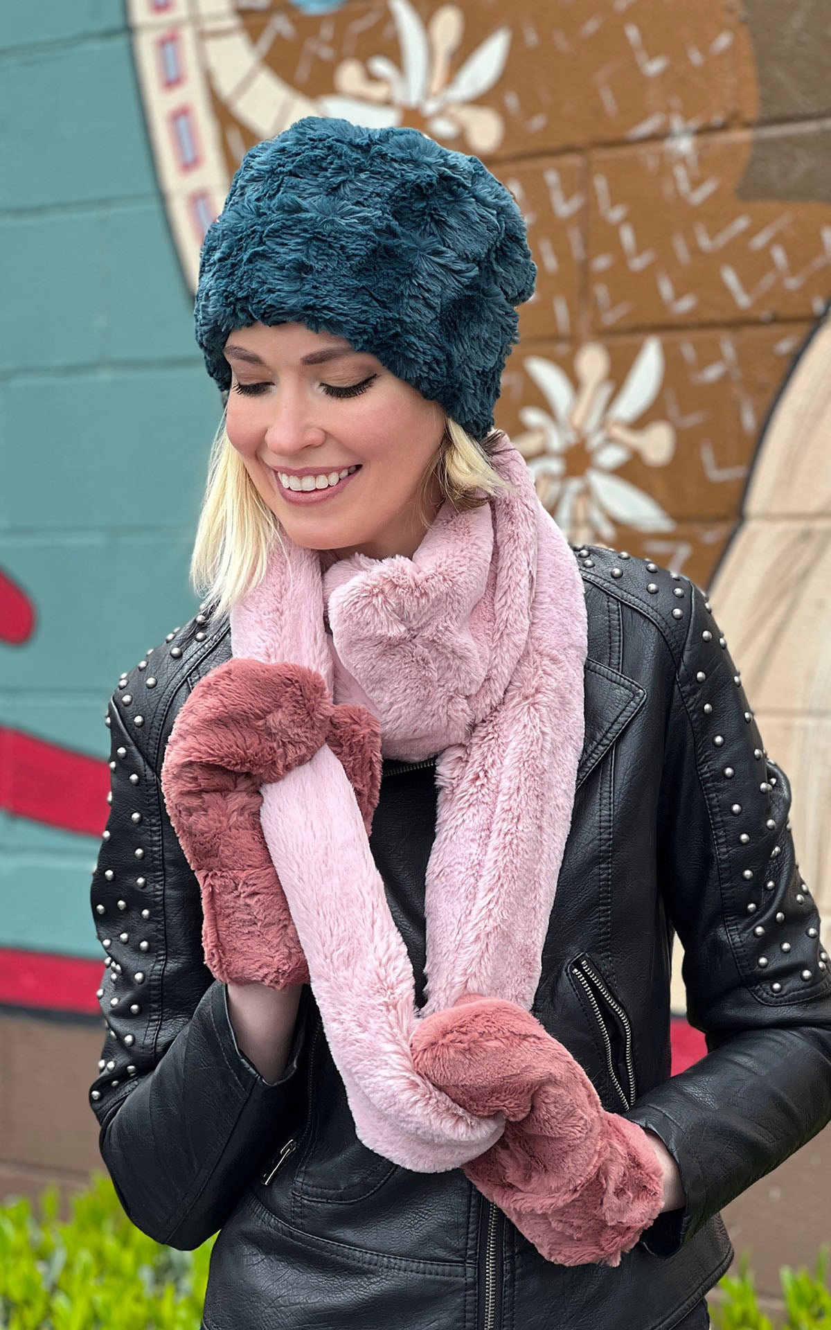 Infinity Scarf in Frosted Cedar Faux fur handmade in Seattle WA USA