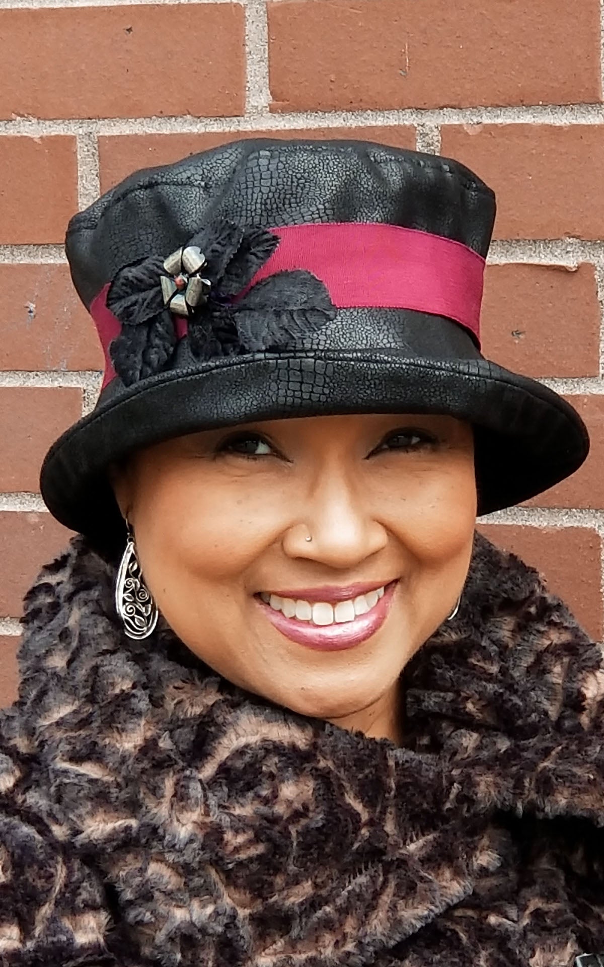 Molly Hat Bucket style outback in black with flower and button trim - handmade in Seattle WA, USA