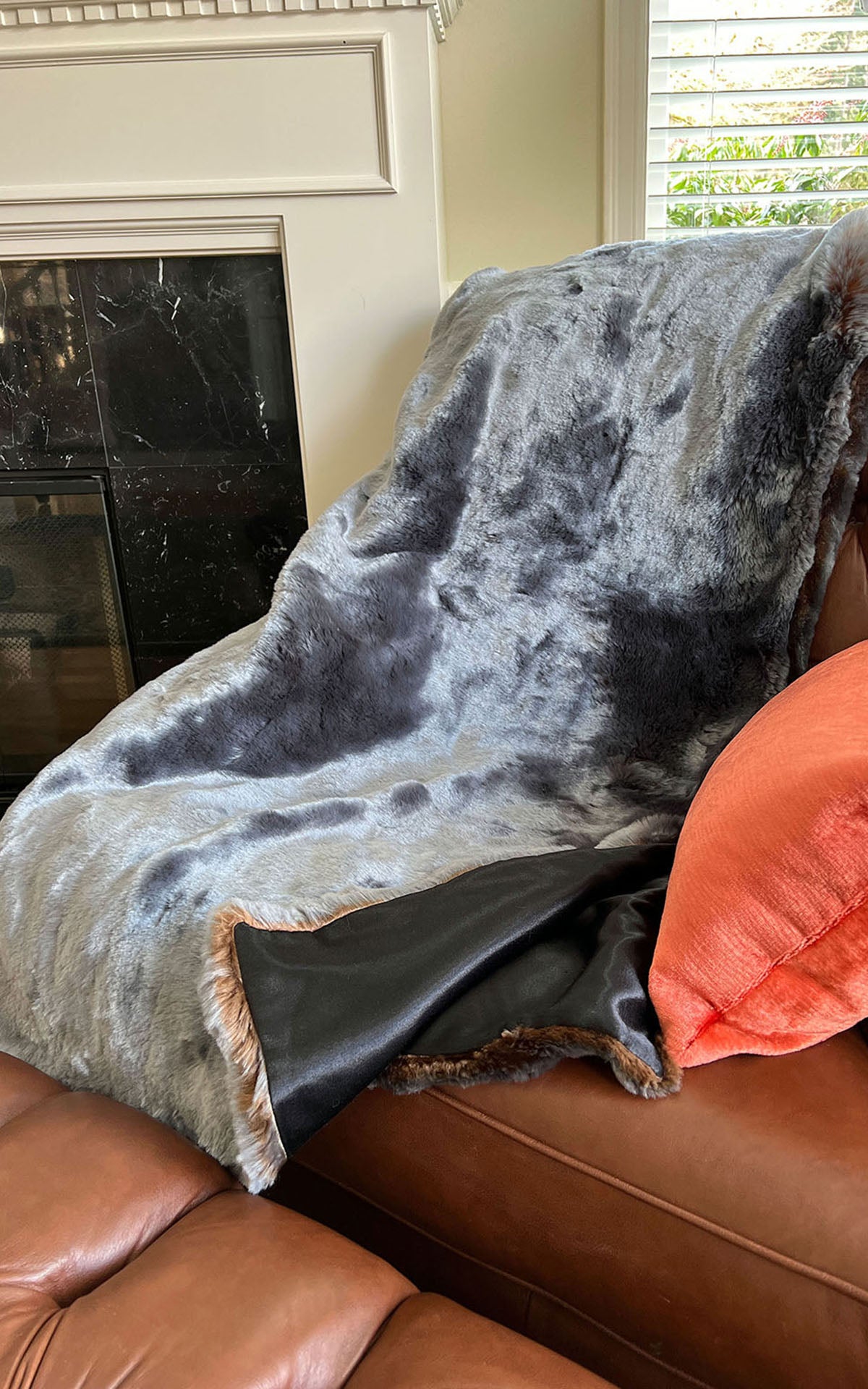 Faux Fur Throw with Pillow on chair sale items by pandemonium made in Seattle WA USA