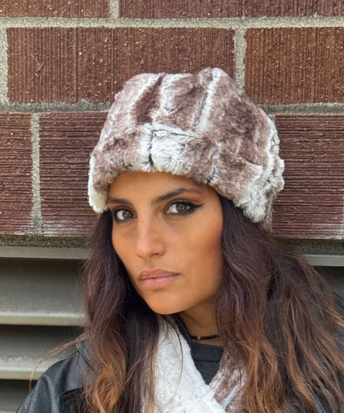 Beanie Hat reversible in Birch and Cuddly Ivory or Gray Faux Fur. Handmade by Pandemonium Millinery in Seattle, WA.