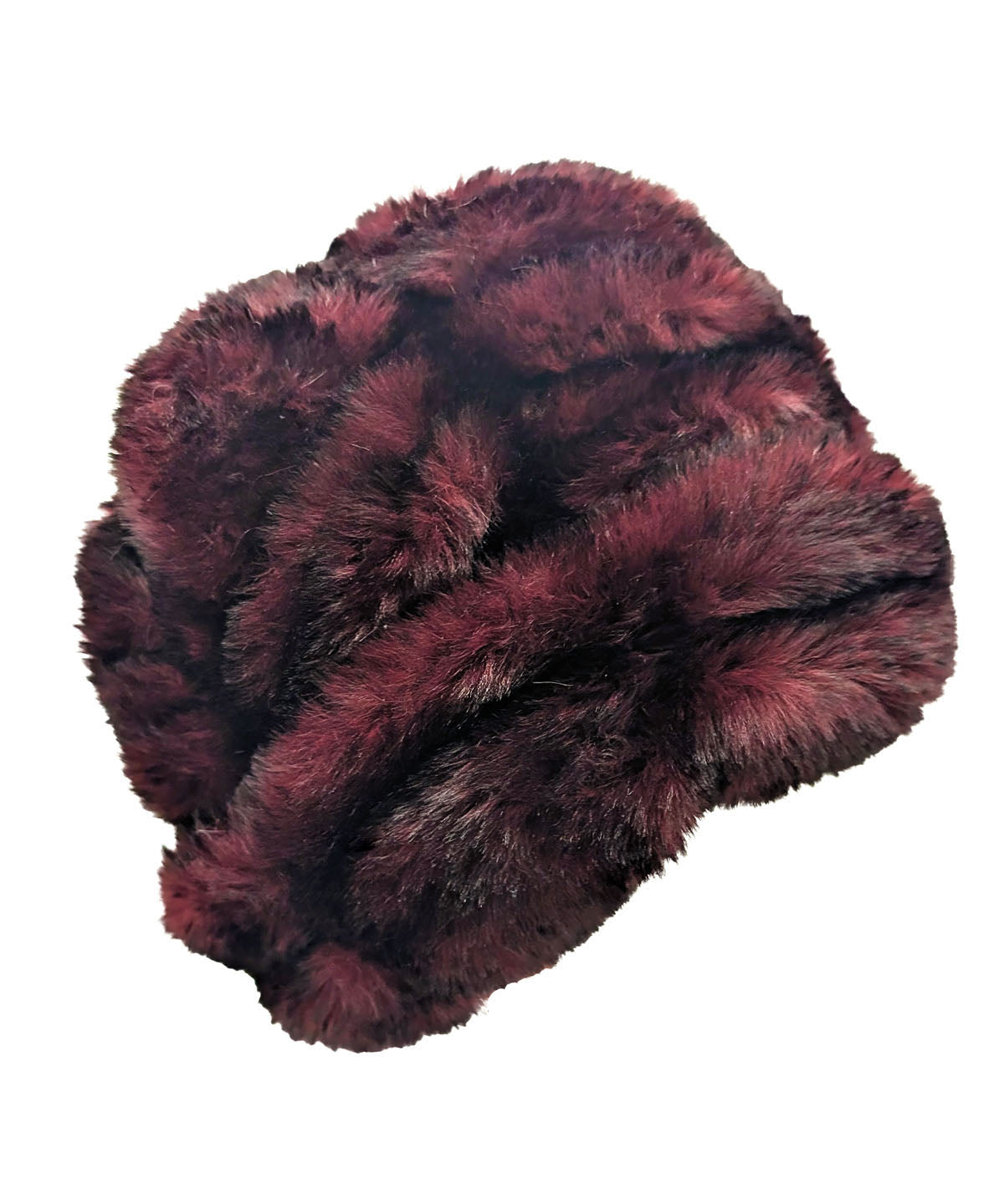 Royal Opulence Beanie Faux Fur in Cherry Bomb  styled with a cuff. Made In Seattle Washington, USA Pandemonium Seattle
