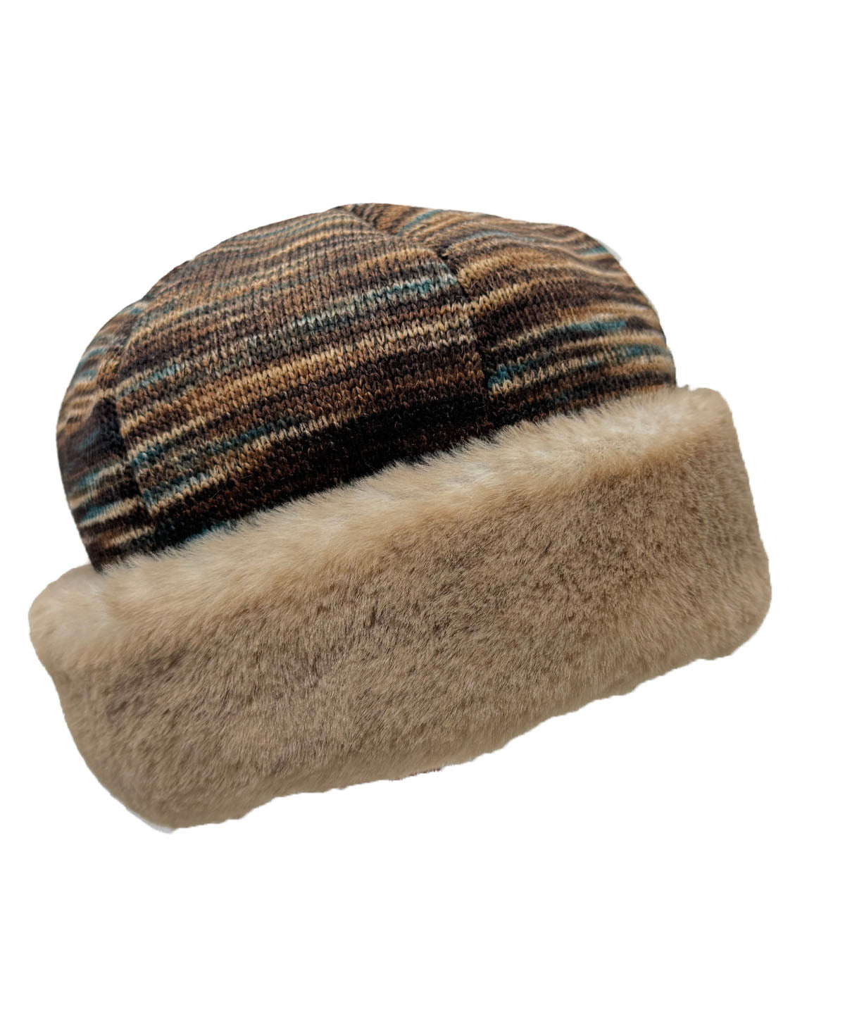 Beanie Hat in Blackberry Cobbler and Olympic Fog Faux Fur. Made in Seattle, WA, USA by Pandemonium Seattle.