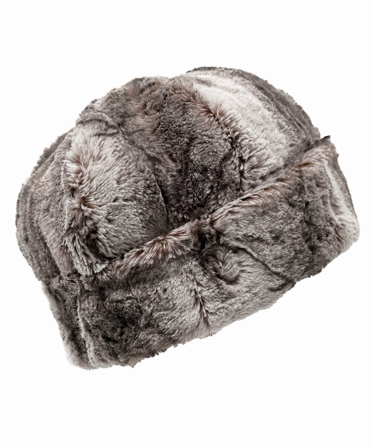 Faux Fur Beanie Hat in Luxury Rusty Rock Faux Fur. Available in solid or two-tone with Cuddly Taupey or Red Fox Faux Fur.  Shown with cuff turned up. Made in Seattle, WA, USA by Pandemonium Seattle.
