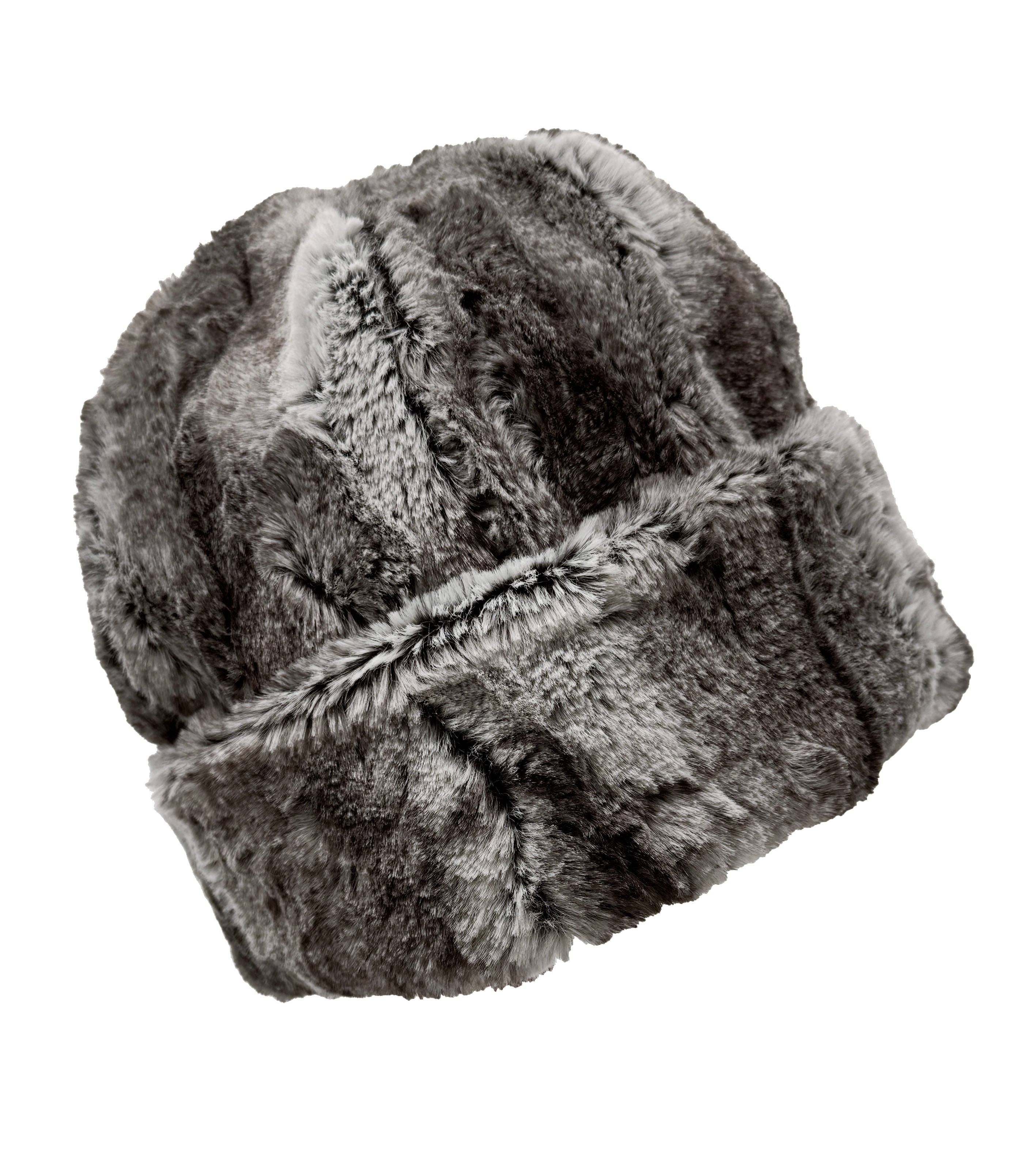 Faux Fur Beanie Hat in Rocky Steady Luxury Faux Fur. Available in solid or two-tone with Cuddly Black Faux Fur. Shown with the cuff turned up. Made in Seattle, WA, USA by Pandemonium Seattle.