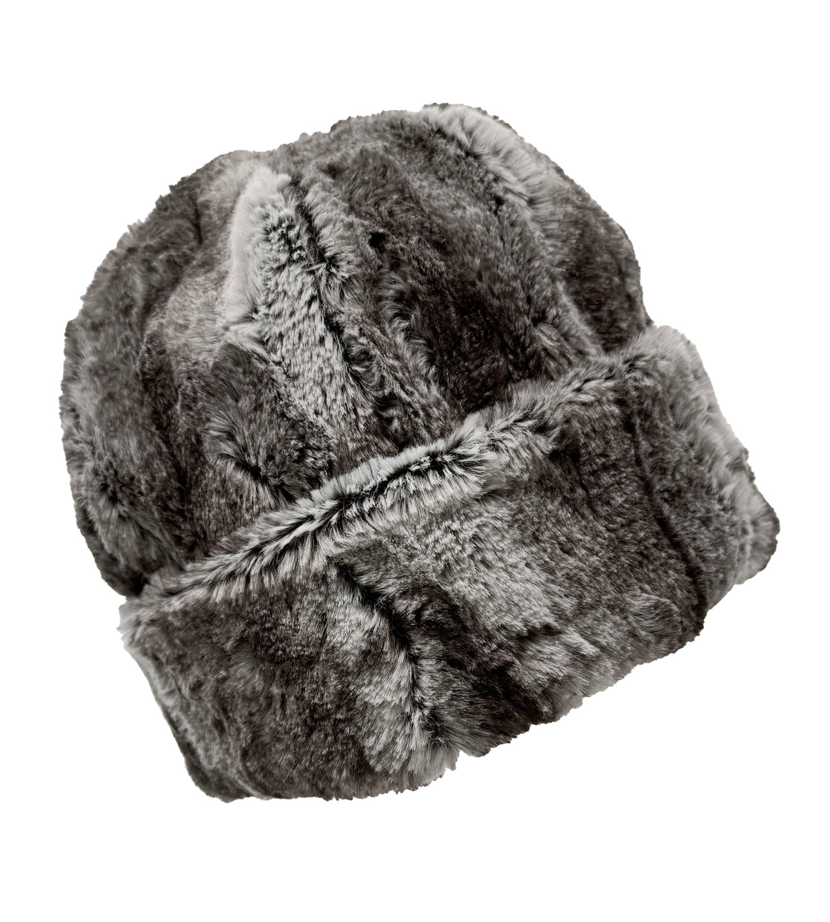 Faux Fur Beanie Hat in Rocky Steady Luxury Faux Fur. Available in solid or two-tone with Cuddly Black Faux Fur. Shown with the cuff turned up. Made in Seattle, WA, USA by Pandemonium Seattle.