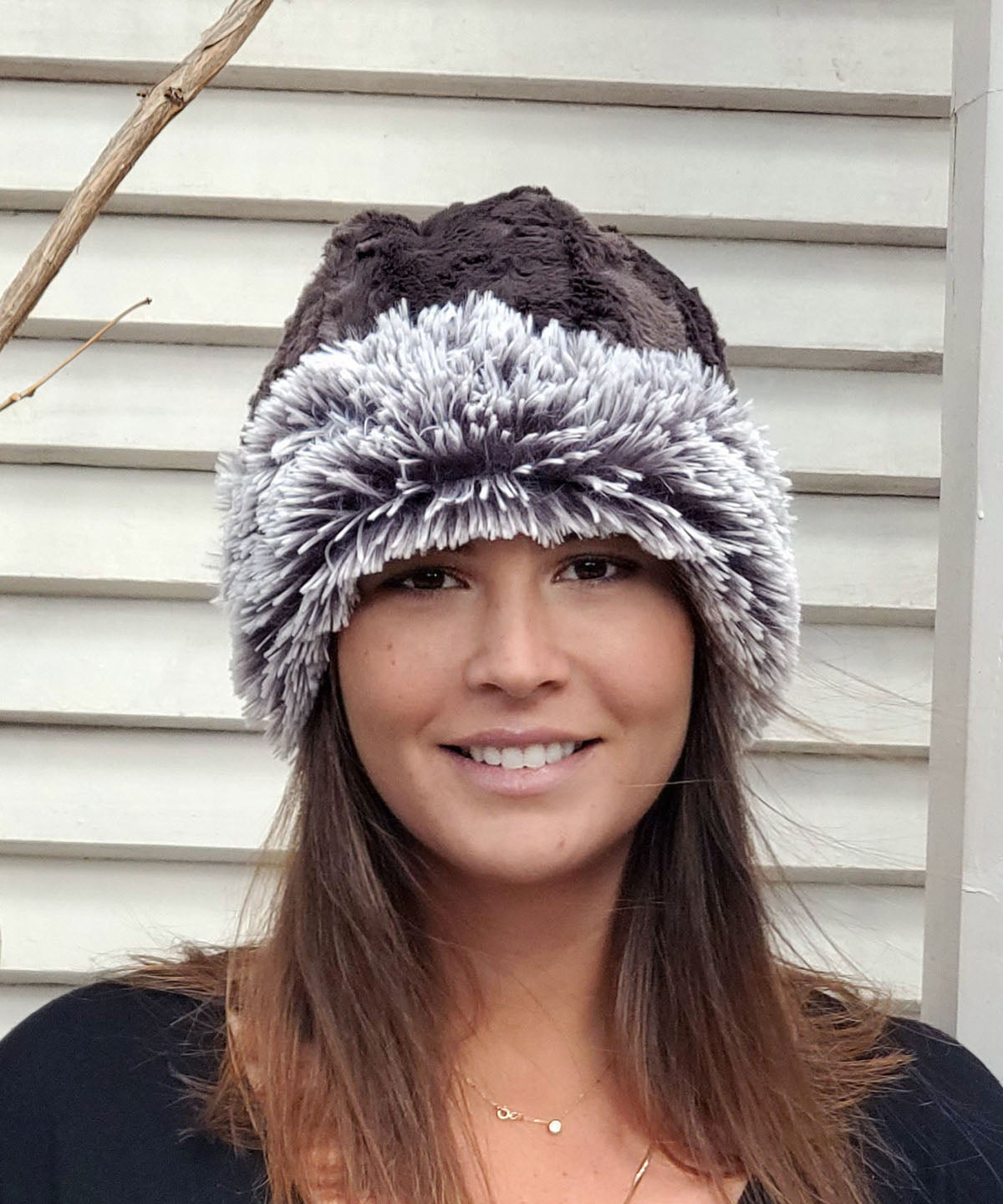 Beanie Hat, Reversible - Fox Faux Fur with Assorted Faux Fur Liner