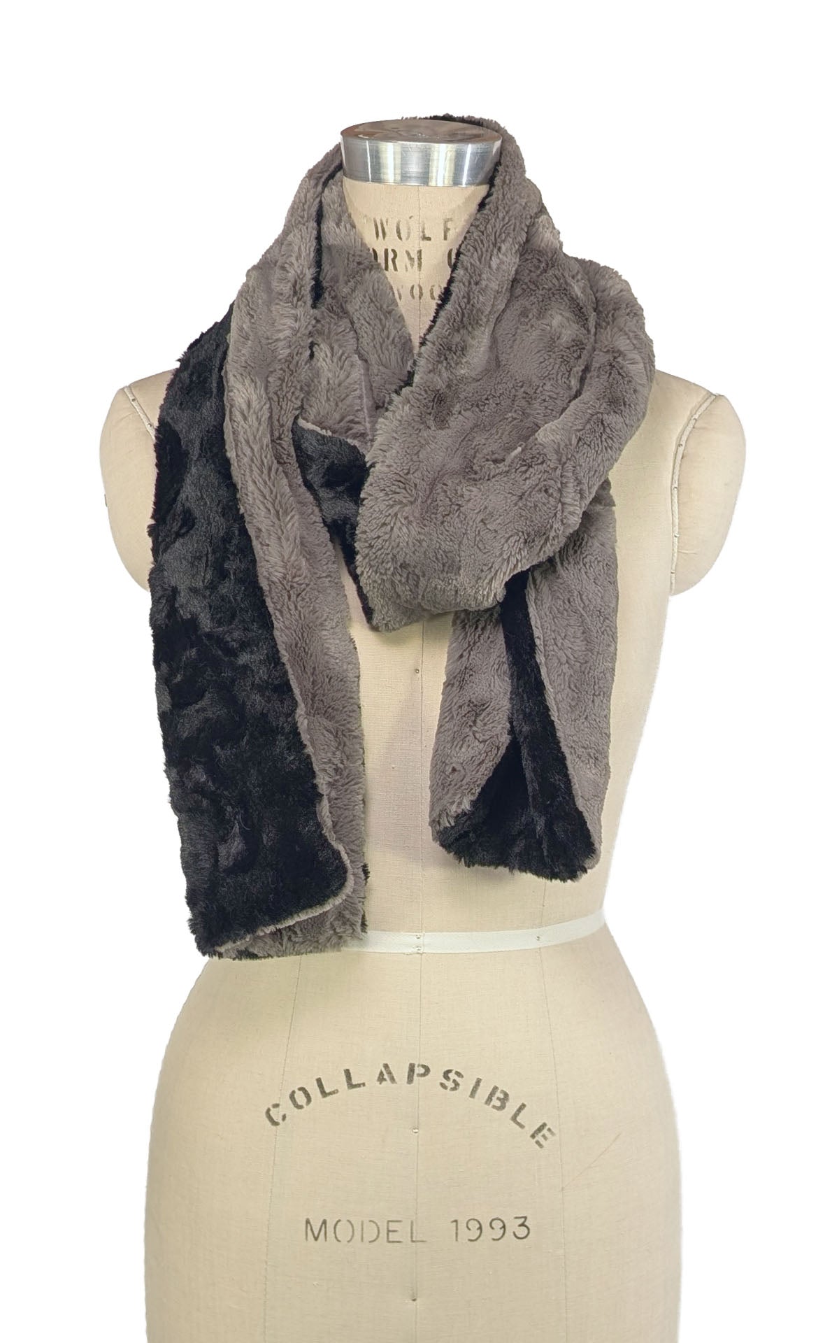 Taupe and Black Scarf on a Mannequin  | Handmade by Pandemonium Seattle | USA