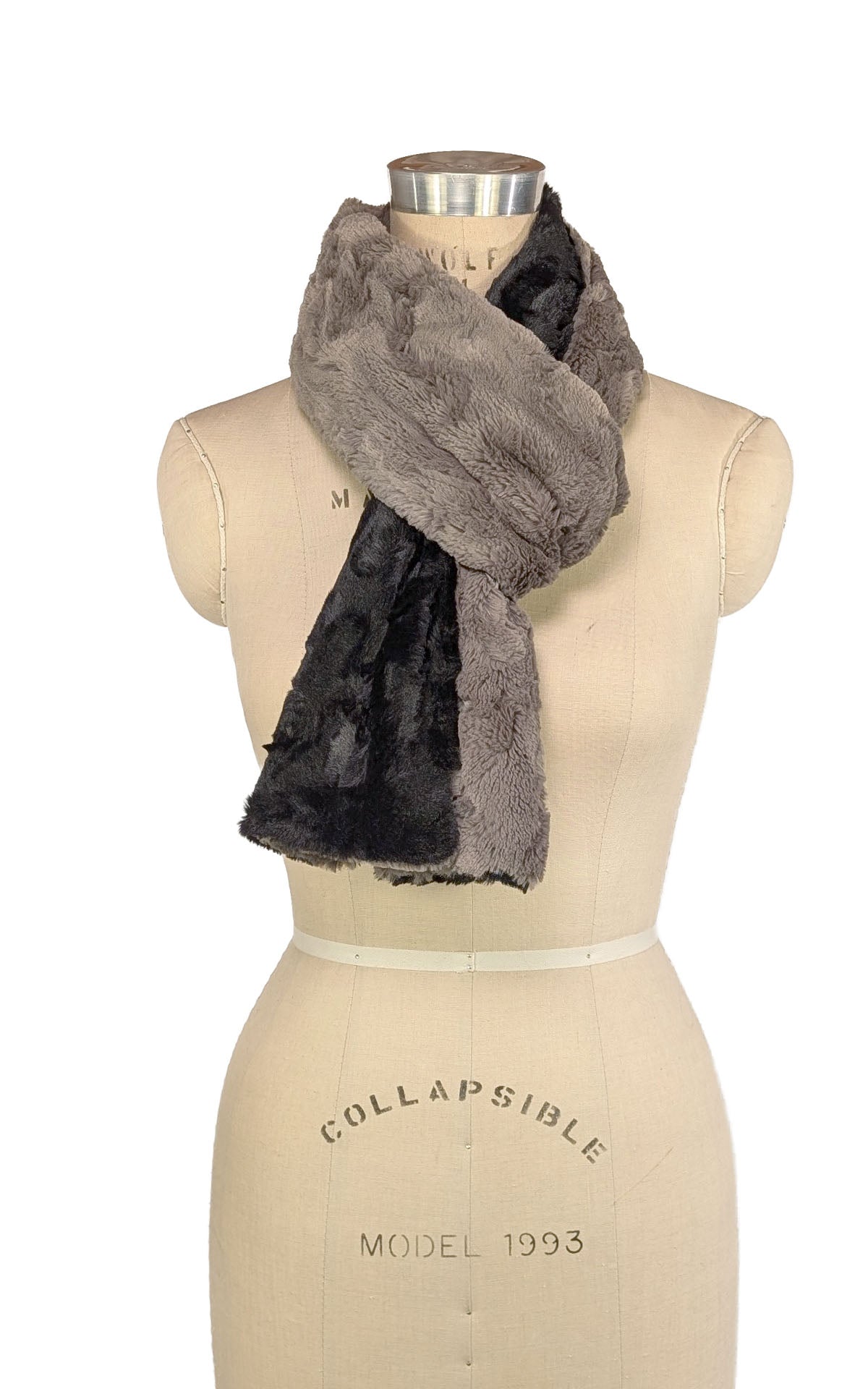 Taupe and Black Scarf on a Mannequin  | Handmade by Pandemonium Seattle | USA