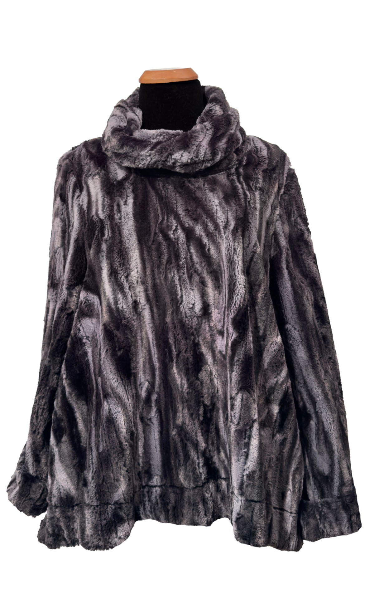 Cowl Top Pullover in Classic Luxury Marble Black Dune Faux Fur. Made in Seattle, WA, USA by Pandemonium Seattle.

