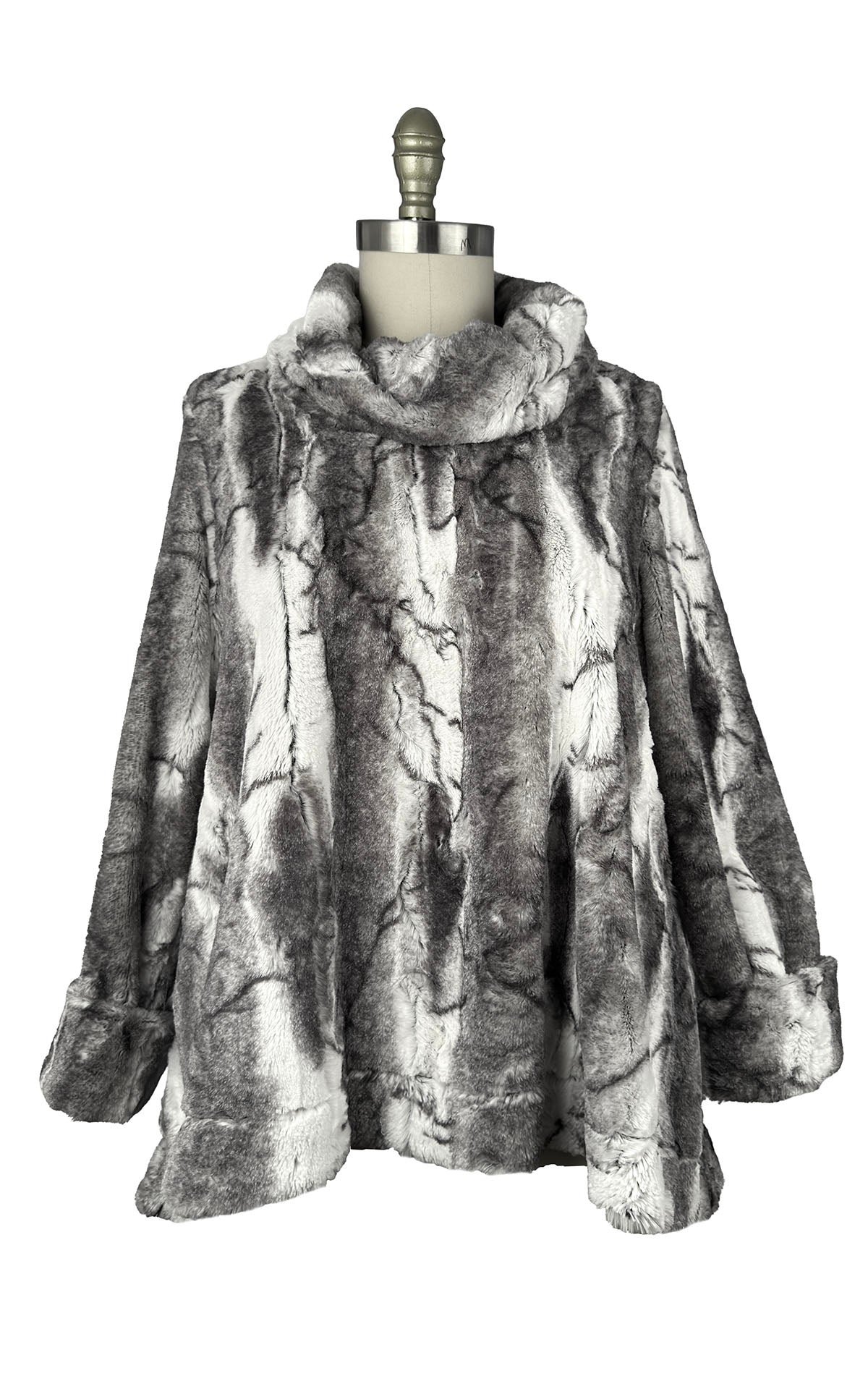 Cowl Top Pullover in Luxury Smoke Show Faux Fur. Shown with cuffs turned up. Made in Seattle, WA, USA by Pandemonium Seattle.
