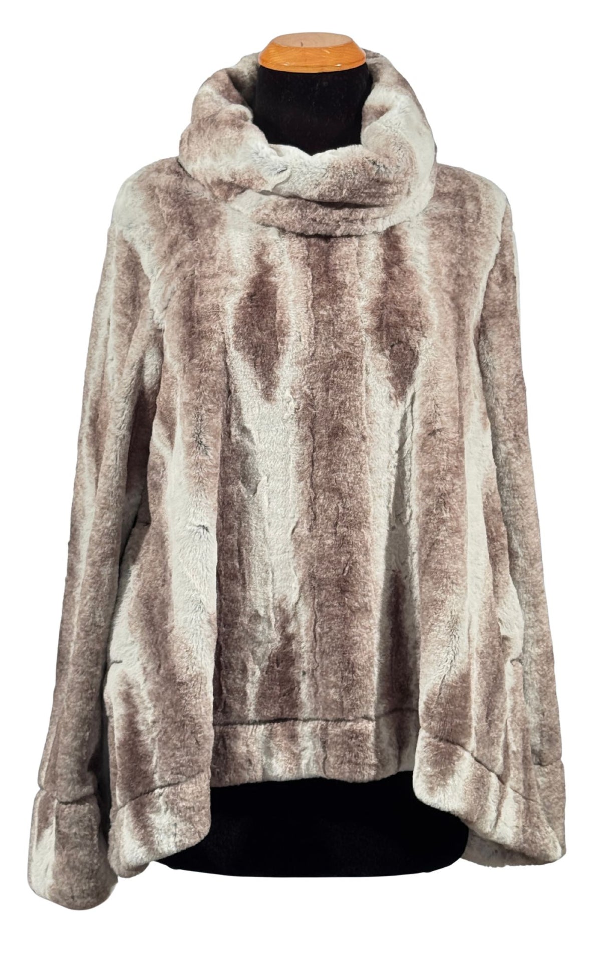 Cowl Top Pullover in Classic Luxury Driftwood Faux Fur. Made in Seattle, WA, USA by Pandemonium Seattle.