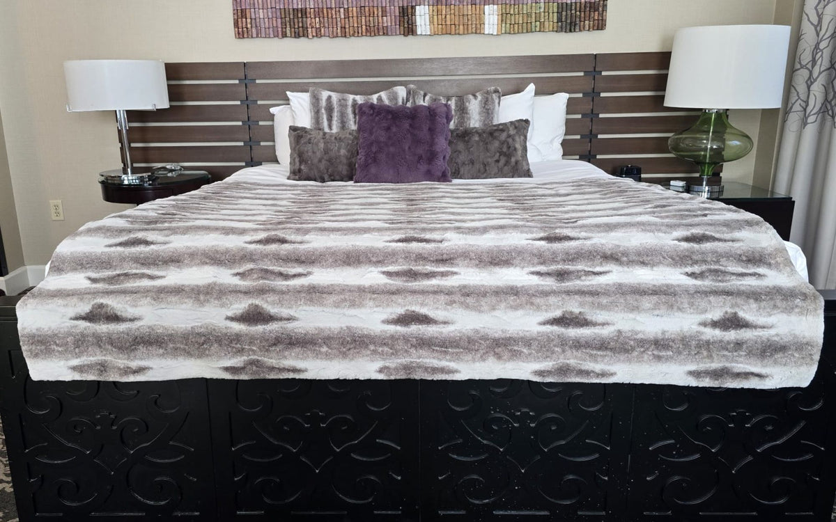 
Driftwood Standard Throw with Pillow Shams in Sugar Plum, Taupey and Driftwood to match. Made in Seattle, WA, USA by Pandemonium Seattle.