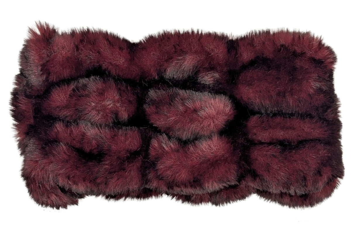  Wide  Ear / Neck Cozy in Royal Opulence Cherry Bomb faux fur. Handmade by Pandemonium Seattle, USA